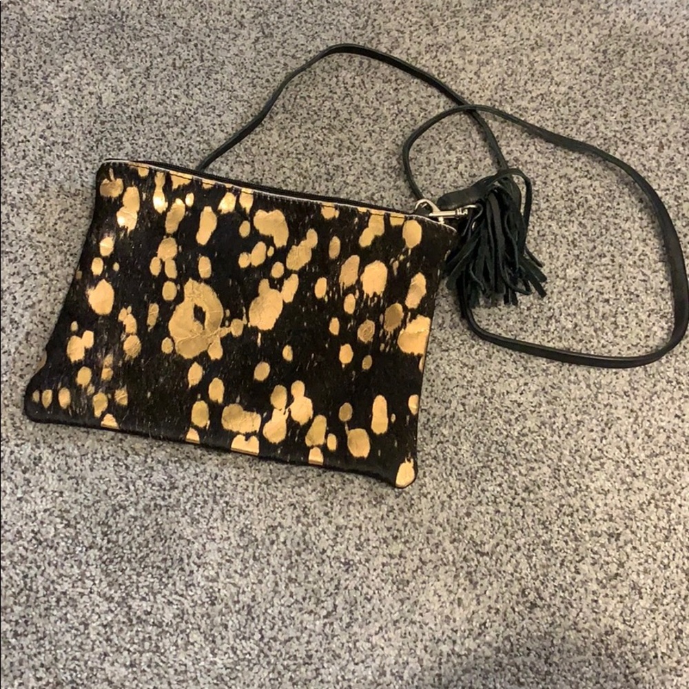 Black & metallic rose gold leather Mooi crossbody